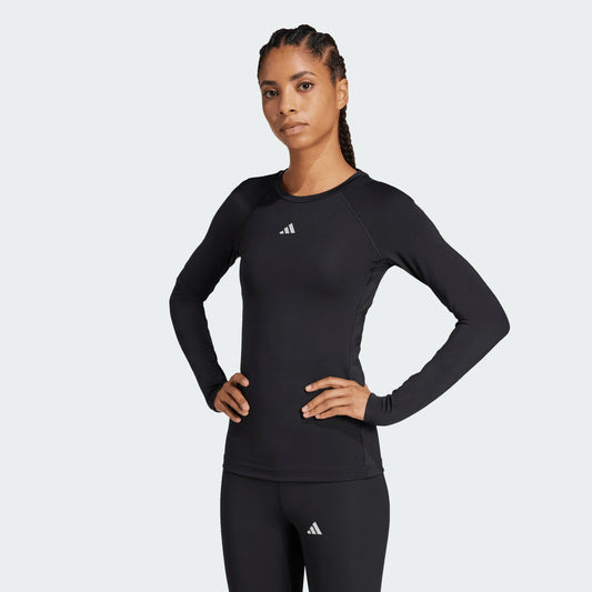adidas Women's Tech Fit Long Sleeve Tee Black front 2