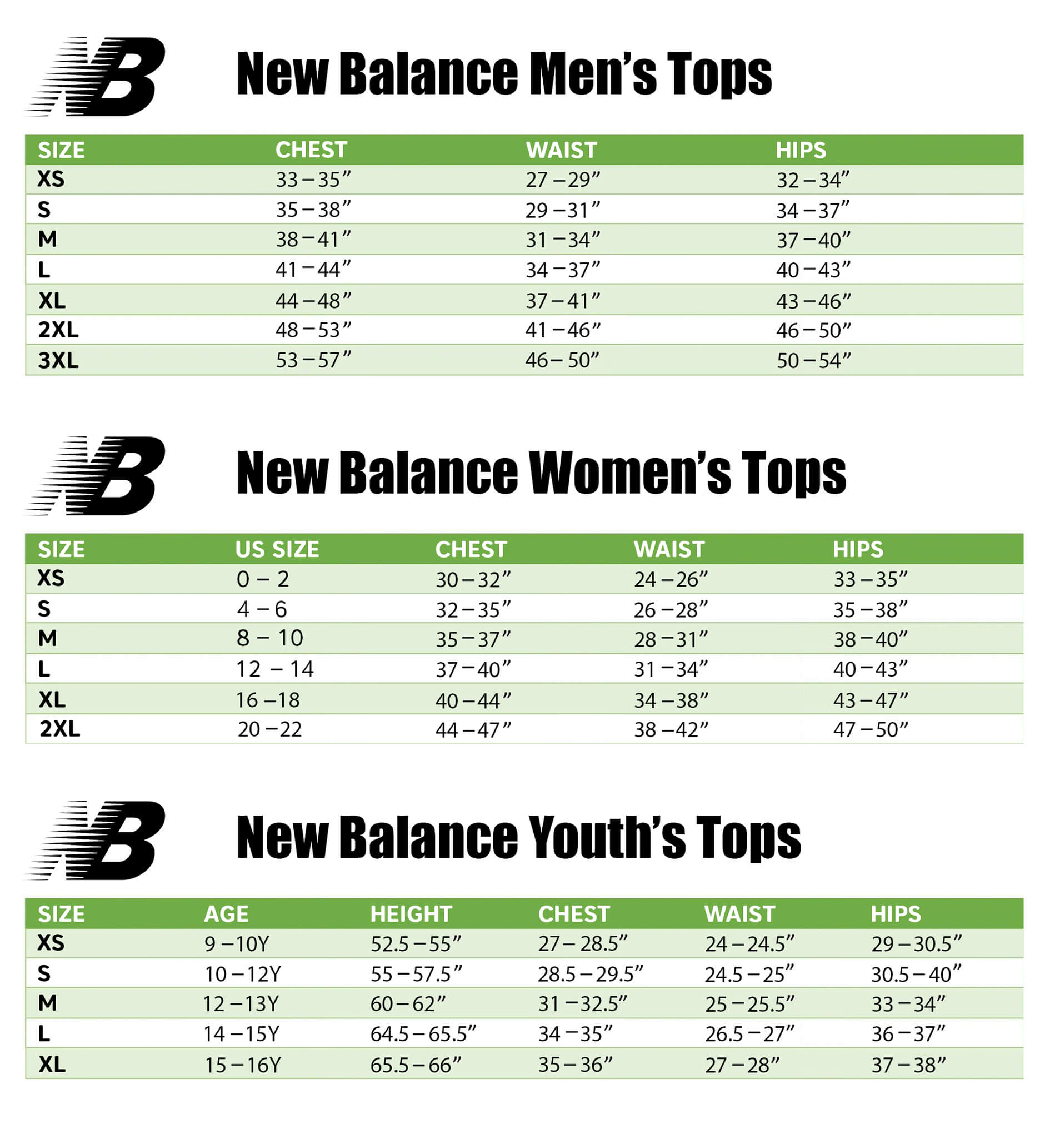 New balance size chart jacket best sale