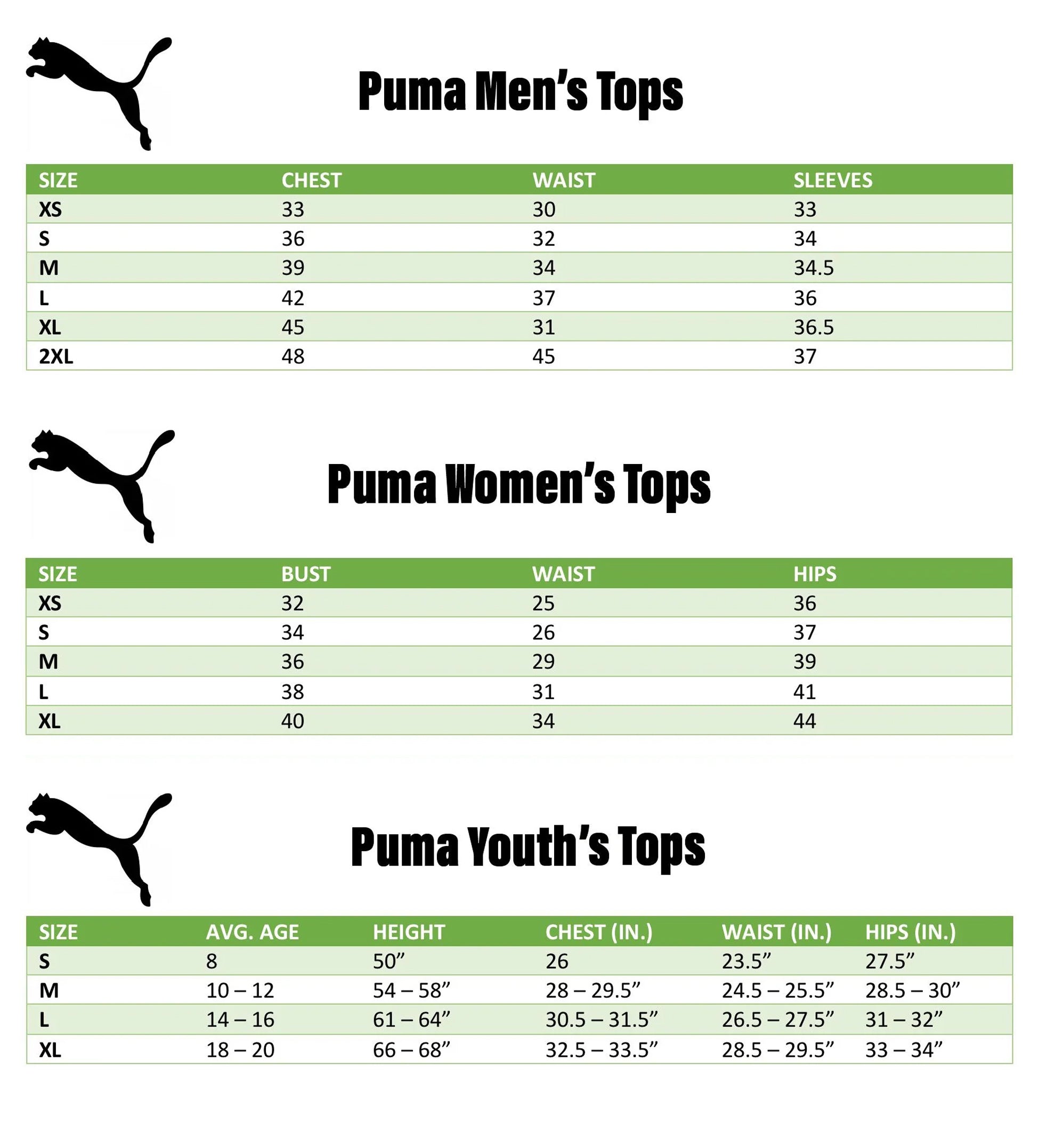 Puma Clothing Size Chart Women s puma-clothing-size-chart-women-s