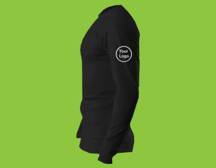 Black shirt with logo position on arm